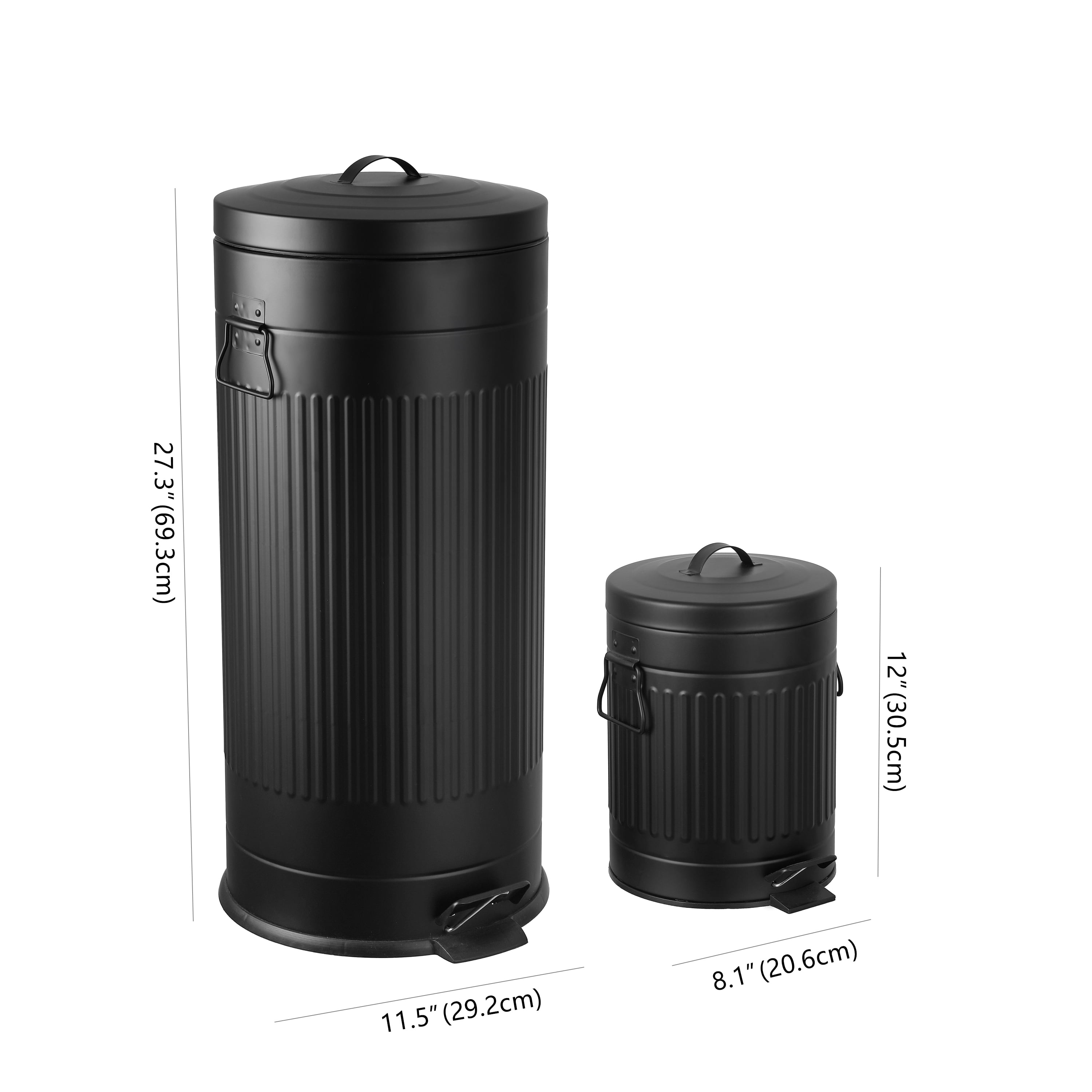 happimess Theo Retro 8-Gallon Step Trash Can with Soft-Close Lid and FREE Mini Trash Can, Charcoal Black, HPM1018B