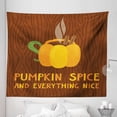 thumbnail image 1 of Pumpkin Spice Tapestry, Coffee in Pumpkin Carved Mug on Wooden Background Cozy Autumn Feel, Fabric Wall Hanging Decor for Bedroom Living Room Dorm, 5 Sizes, Orange and Redwood, by Ambesonne, 1 of 1