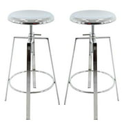 Atayal 4-Legged Chrome Backless Metal Round Seat Adjustable Height Bar Stools with Footrest (Set of 2) (Chrome)