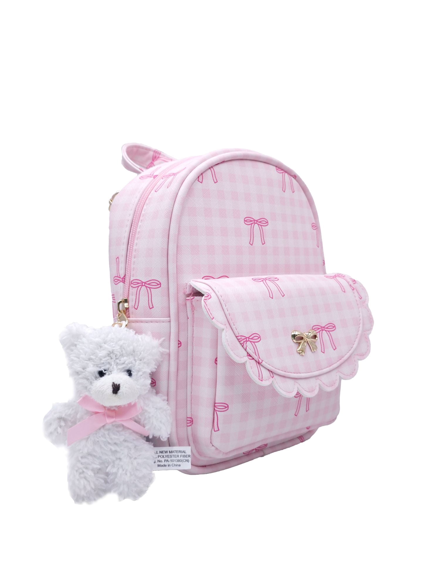Wonder Nation Girls Mini Backpack with Keychain, Pink Gingham and Bows