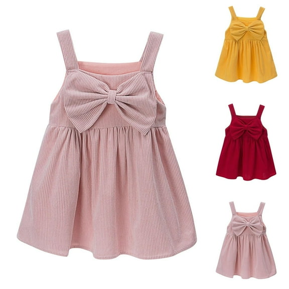 Jinhomg Toddler Girls Sleeveless Dresses Cute Spaghetti Strap Bow Knot Dress Casual Comfy Midi Length Cami Dresses Pink 2 Years