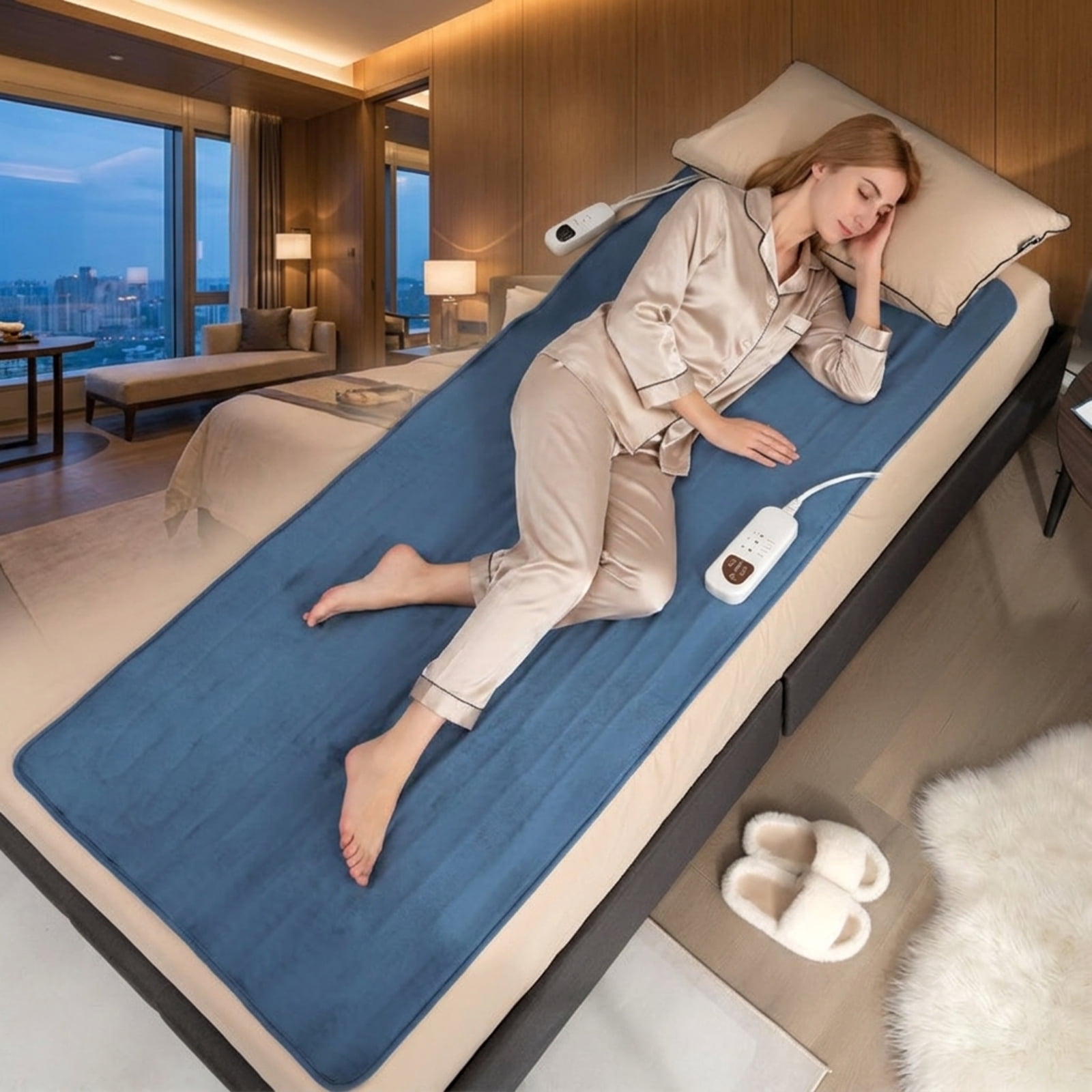 Furnibear Electric Heated Mattress Pad with 5 Heating Levels and Overheat Protection for Bedroom Twin Full Queen Bed Heated Mattress Topper, Blue