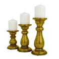 thumbnail image 6 of DecMode 3 Candle Brass Mango Wood Turned Style Pillar Candle Holder, Set of 3, 6 of 8