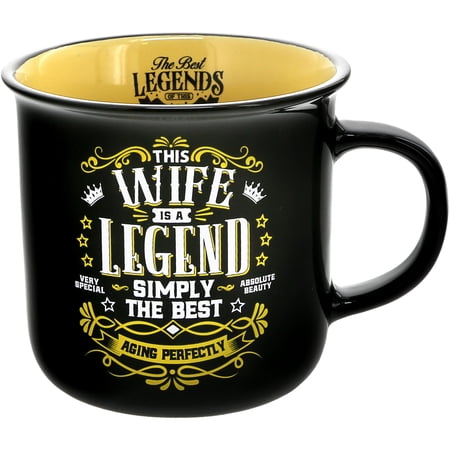 Pavilion Gift Company - Wife The Legend - Ceramic 13-ounce Campfire Mug, Double Sided Coffee Cup, Coffee Mugs for Women, Gift Ideas for Women, 1 Count (Pack of 1), 3.75” x 5” x 3.5”, Black/Yellow