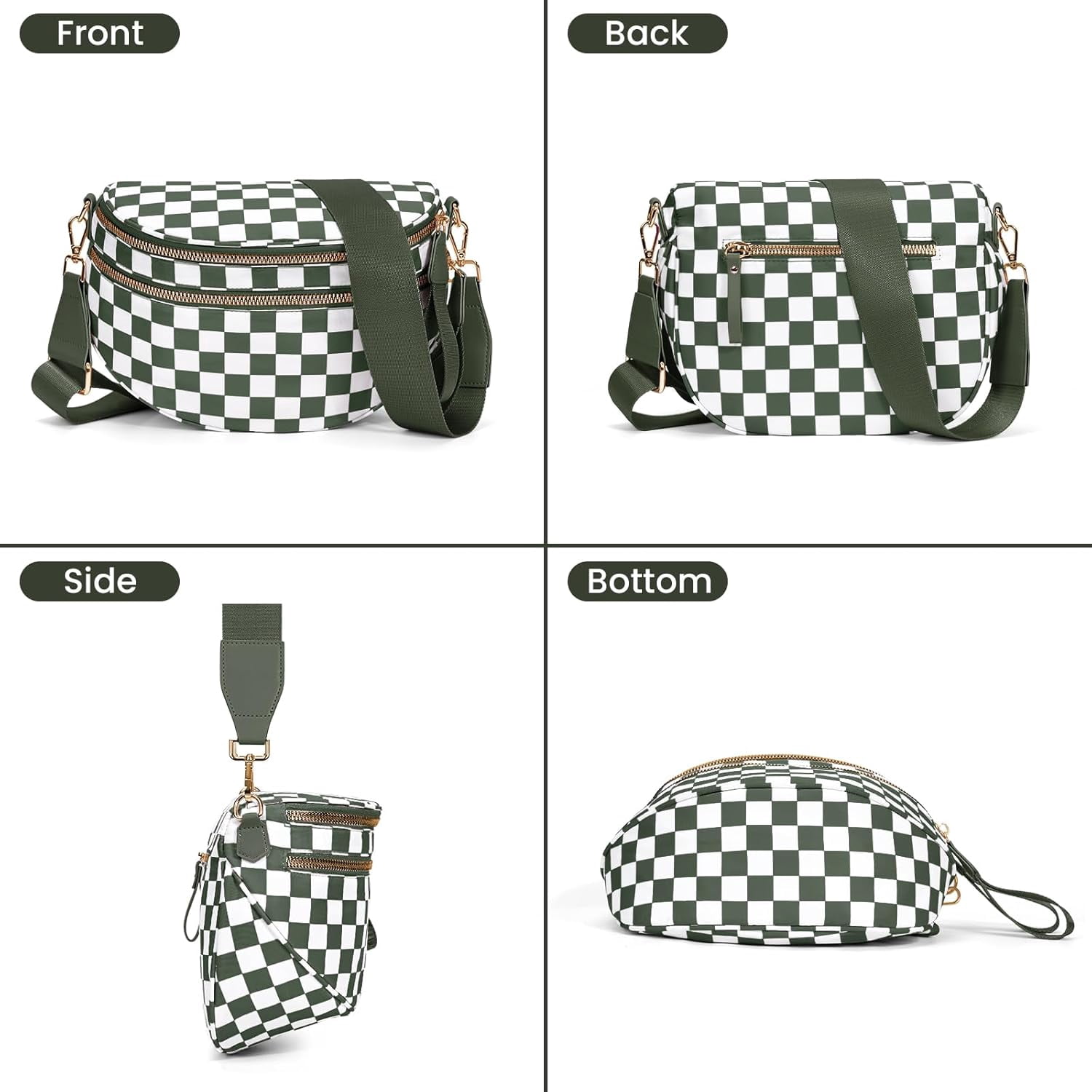 Checkered Crossbody Bag,Spacious Bum Bags for Women Nylon Crossbody Fanny Packs Checkered Purse Belt Wallet