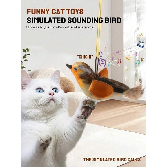 Multicolor Simulated Bird Chirping Cat Toy With Sound Wand