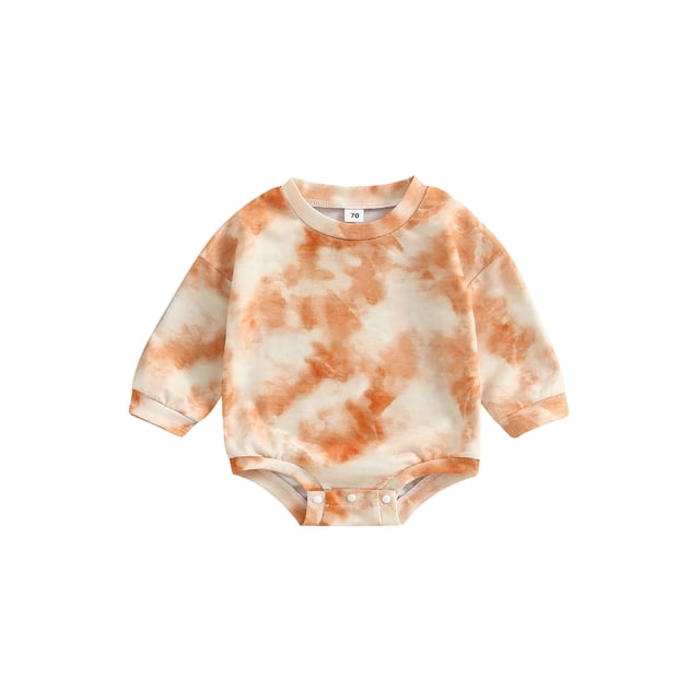 ZAXARRA Combinaison Bébé Printemps Automne, Imprimé Teinture sur Nœuds Manches Longues Col Rond pour Garçons Filles, 0-2 Ans