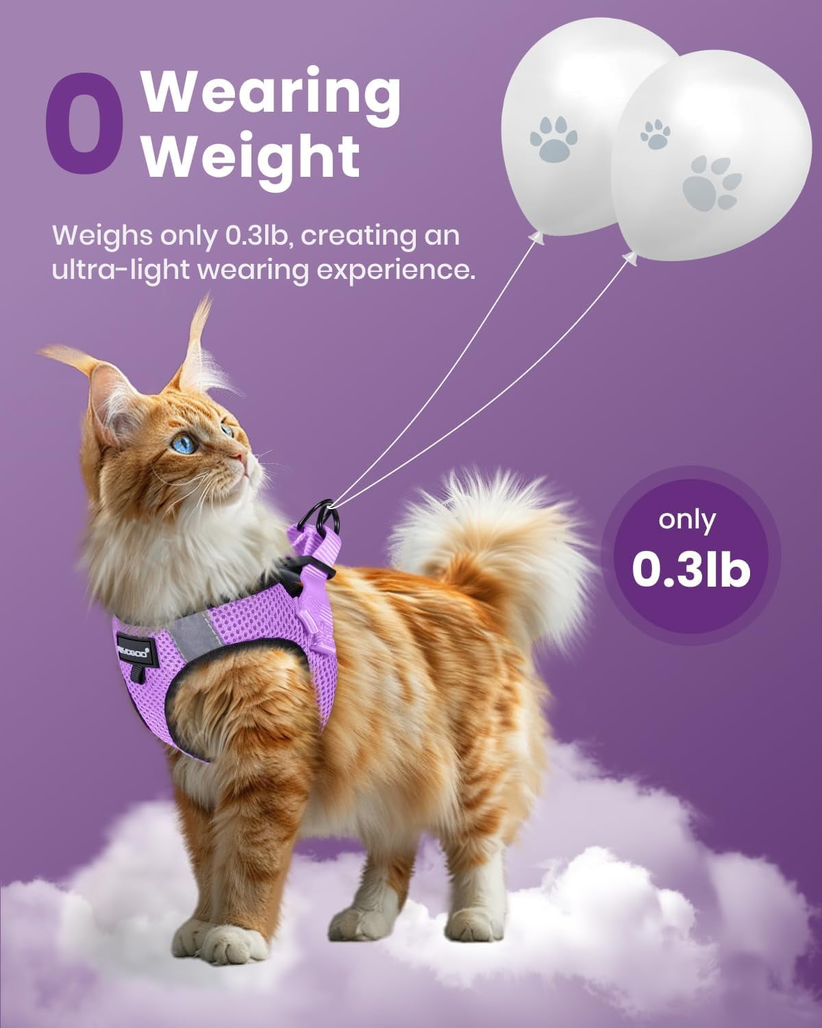 FAYOGOO Escape Proof Cat Harness and Leash Set for Walking, Secure-Fit Step-in Cat Vest Harness, Soft & Lightweight for Kittens and Large Cats
