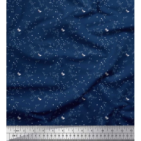 Soimoi Velvet Fabric Star & Crescent Moon Shirting Printed Fabric 1 Yard 58 Inch Wide