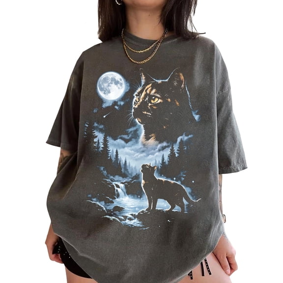 Tortoiseshell Cat Moonlight Comfort Graphic Casual T-Shirt for Men and Women