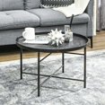 thumbnail image 2 of 24" Round Coffee Table with Hammered Tray Top, Vintage Metal Center Table for Living Room, Bedroom, Side Table, Pewter, 2 of 18