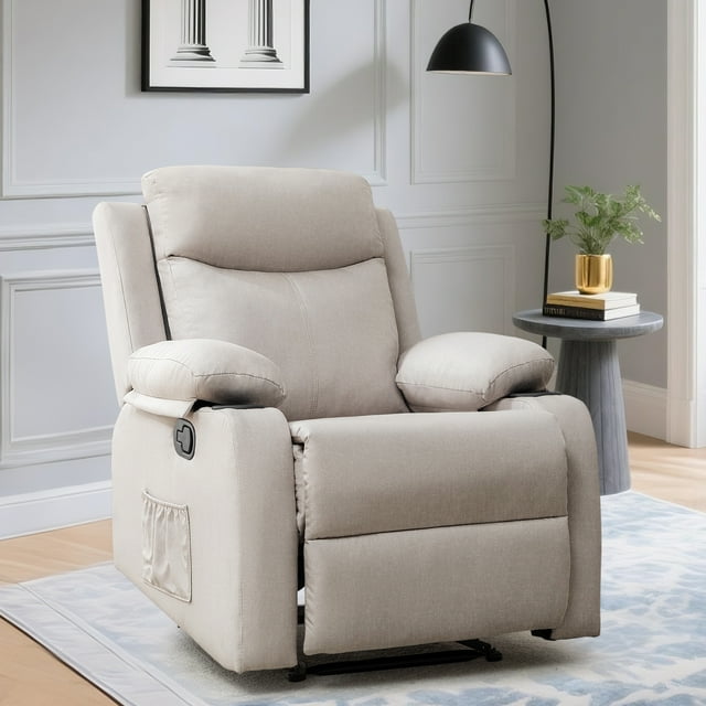 YSICK Small Recliner Chair for Small Spaces with Footrest Linen Living Room,Beige