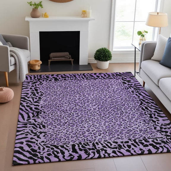 Addison Rugs Mayfield Premium Machine Washable Transitional Animal Skin Purple Rectangle Rug, 10' x 14'