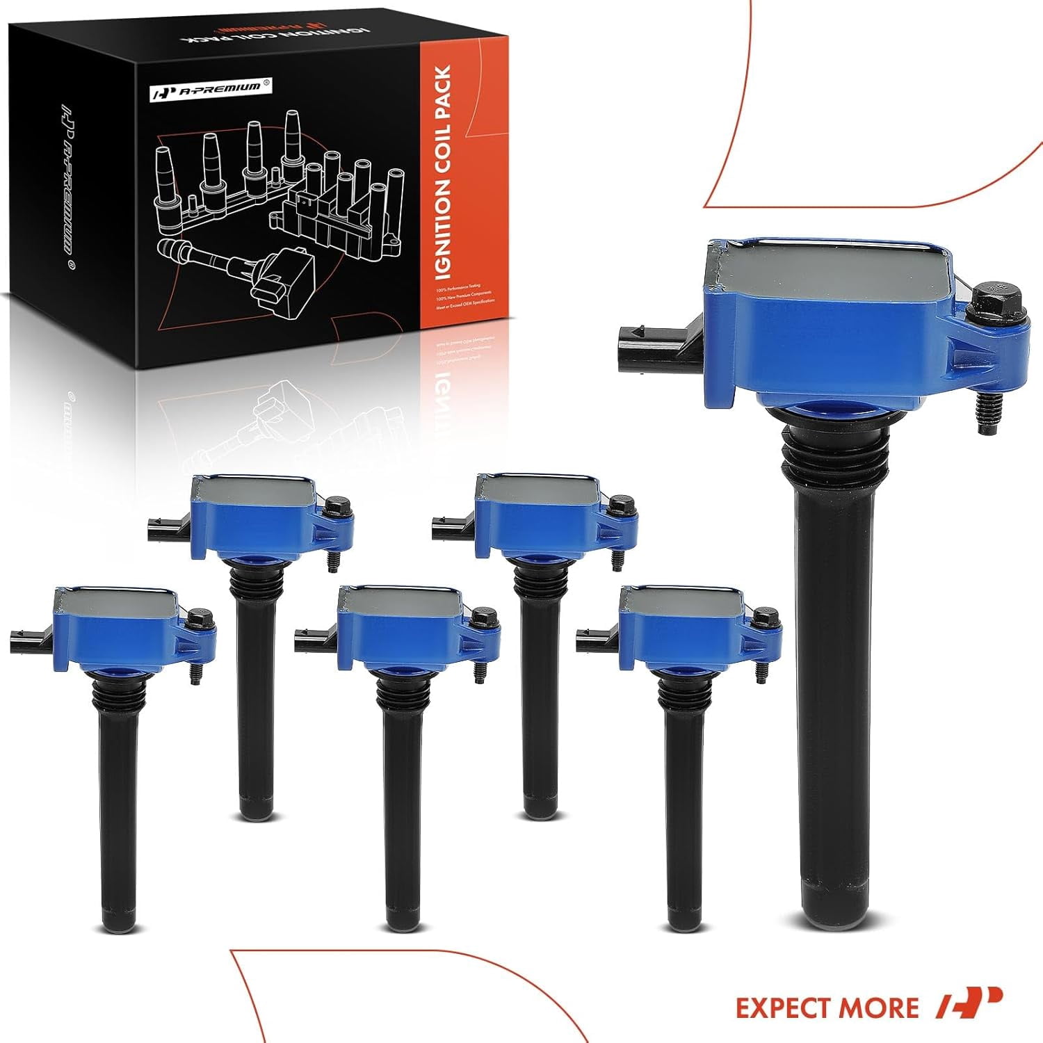 A-Premium (Blue) Engine Ignition Coil Pack Compatible with Ram 1500, ProMaster 2500 3500 & Jeep Grand Cherokee, Wrangler & Dodge Grand Caravan & Chrysler Town & Country & Volkswagen Routan, 6-PC Set