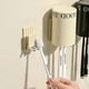 thumbnail image 4 of Toothbrush holder wall mount, hanging storage rack, cream style, no punching, household bathroom organizer, travel toothbrush cup, foldable design, metal frame, for bedroom, 4 of 9