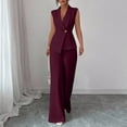 thumbnail image 2 of Stichou Suits 2 Piece Set for Women Sophisticated One Button Blazer Wide Leg Trousers Set Professional 2026 Office Work Casual Solid Outfits Purple 2XL, 2 of 7