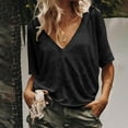 thumbnail image 2 of yillto Womens V Neck Shirts Cotton Summer Short Sleeve Solid Color Basic Loose Tee Tshirts Clothes, 2 of 6