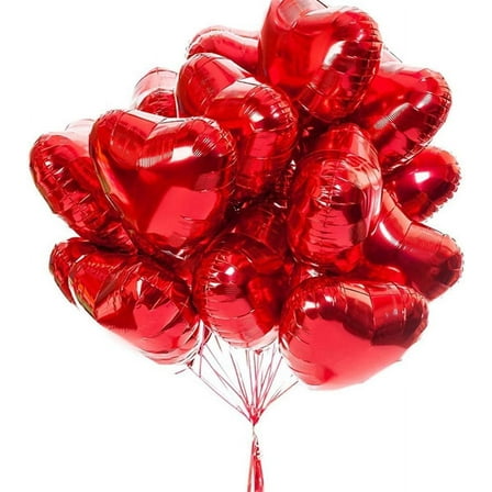 25pcs Heart Shape Foil Mylar Balloons Red 18" for Valentine's Day Birthday Party Decorations, Wedding Decor, Engagement,Holiday (Red)
