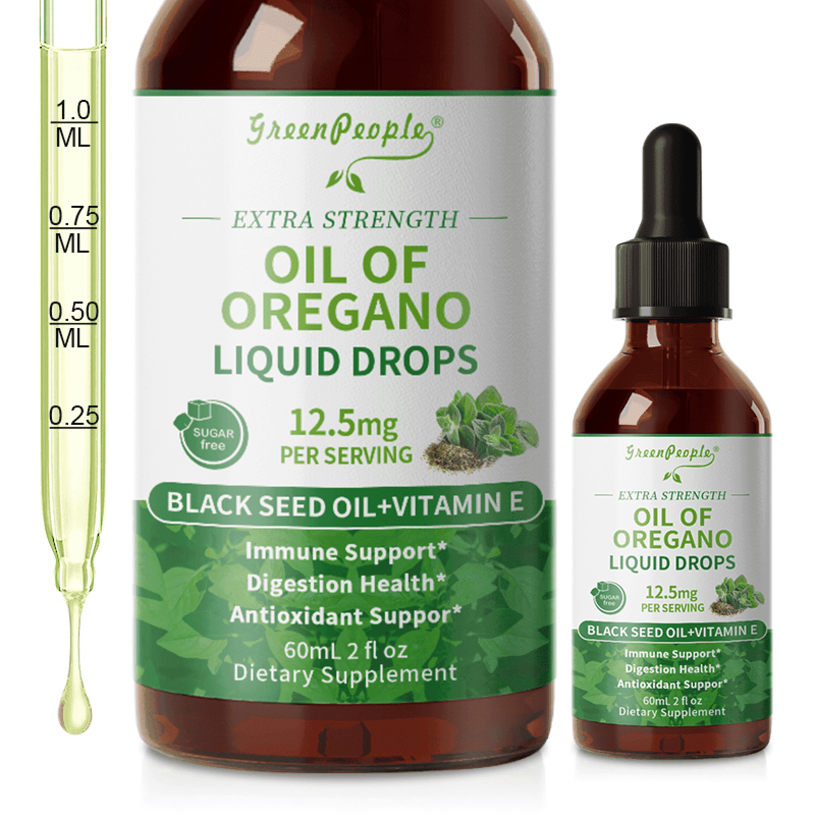 Oregano Oil Drops, Oil of Oregano Liquid Drop, Herbal Supplement with Black Seed Oil 80% Carvacrol, for Immune & Digestive Health, 2 Fl Oz