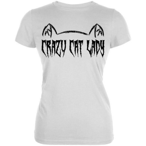 Halloween Crazy Cat Lady Juniors Soft T Shirt White LG