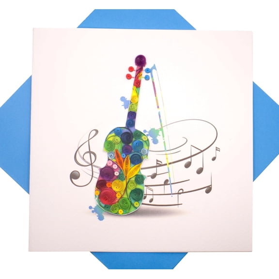 Artistic Violin, quilling art greeting card for birthday, valentine's day, mother's day, anniversary, thank you, get well, 6" x 6"