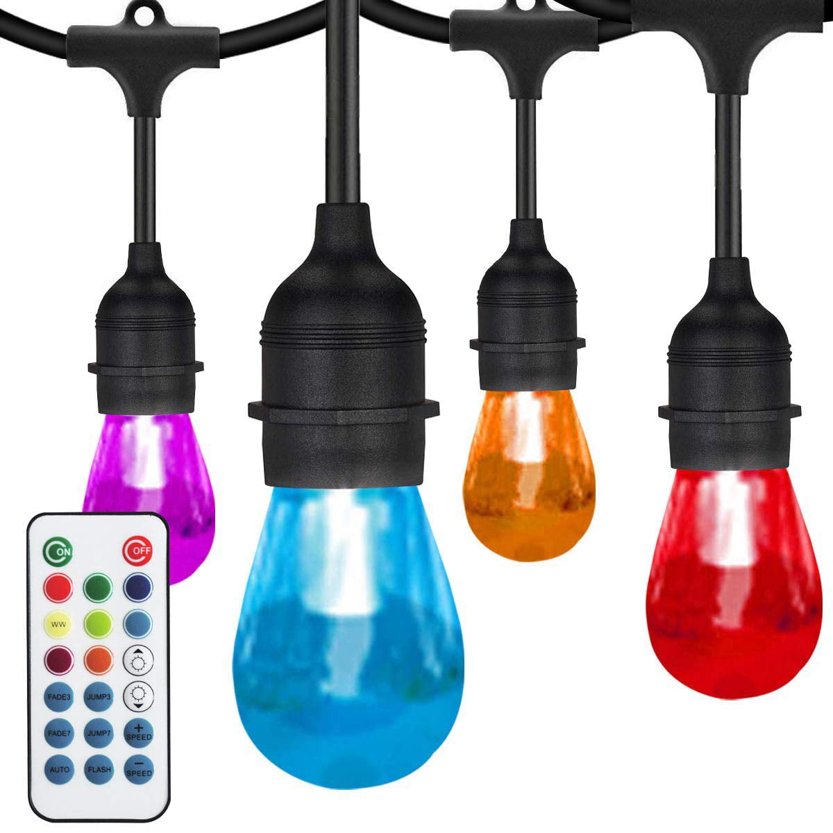 Outdoor String Lights Patio Lights|Outdoor Waterproof|Porch Light with Remote MFOX 49FT Color Changing Outdoor String Lights Bistro Music Sync for Patio Decor Balcony 