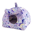 thumbnail image 1 of Casa de nido de pájaros cálidos de invierno, carpa de lecho de cueva de escondite, cabaña de cobertizo para pájaros colgando hamaca para loros, azules Violeta, 1 of 9