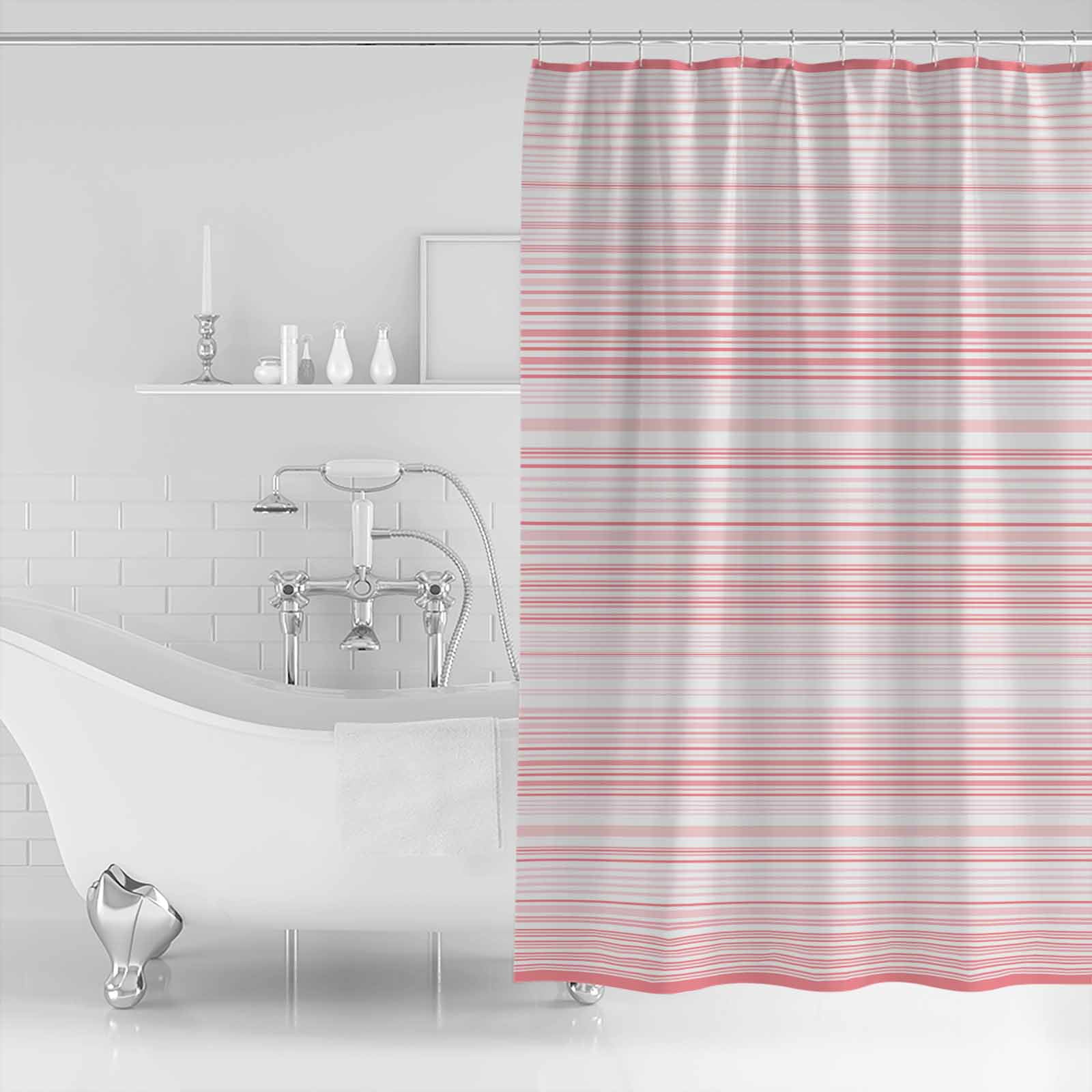 Small Stall Shower Curtain 36x78 Inch Narrow Half Size Pink Stripe Bath Curtains Bathroom Decor Abstract Art Modern Vertical Striped Waterproof Fabric Shower Curtain Set with Hooks 36 Inch