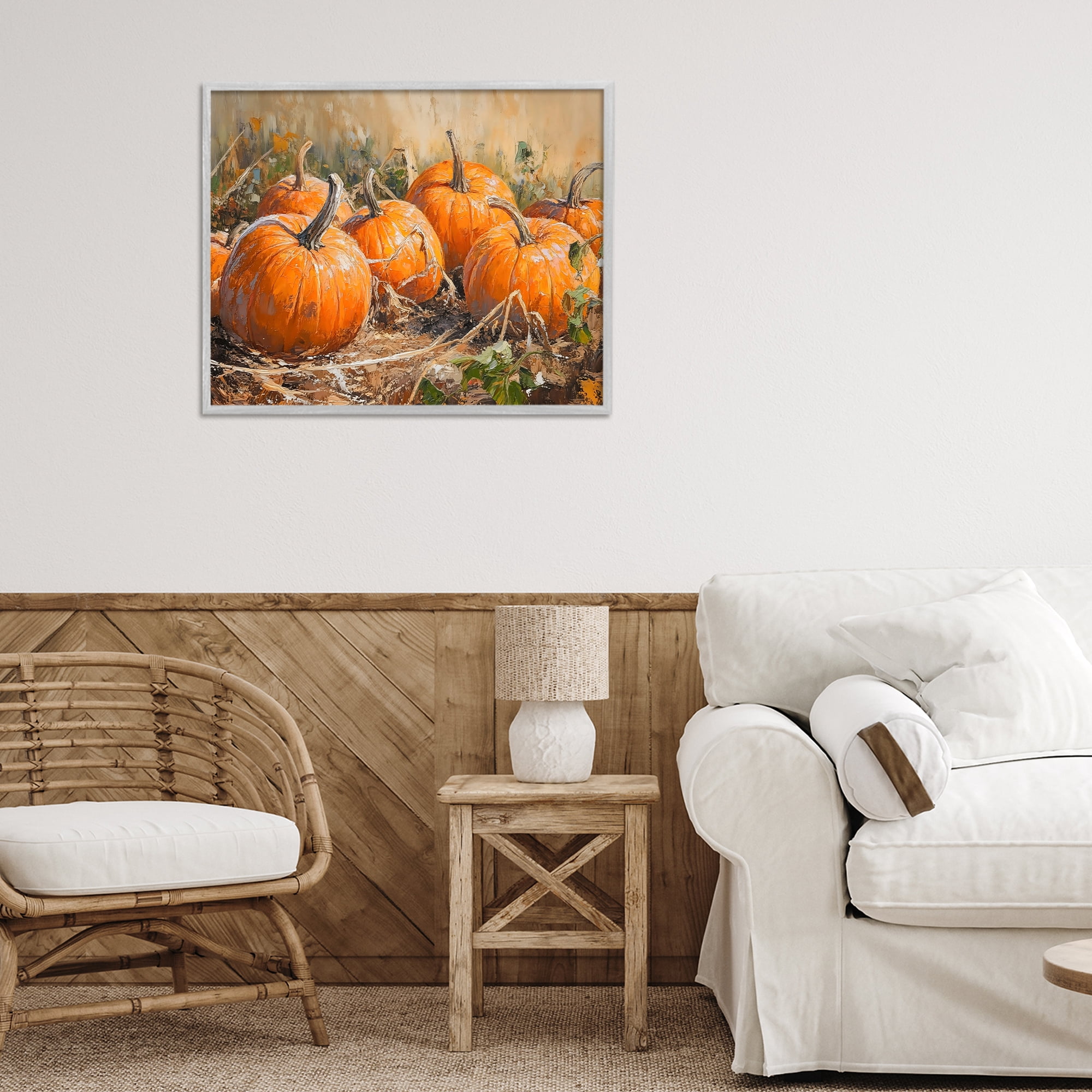 Stupell Industries Pumpkin Patch Autumn Harvest Scene Gray Framed Giclee Art, design by Nini Art