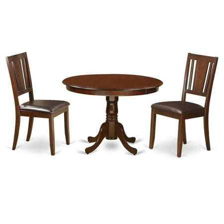 Dining Set One Round Kitchen Table 2 Chairs Faux Leather Seat Mahogany 42 In 3 Piece