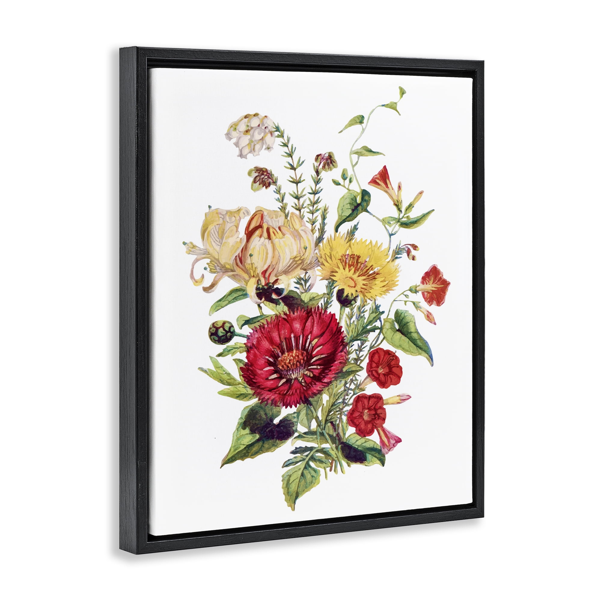 Bundle Of Wild Florals Black Framed Floater Canvas Wall Art, design by Lettered and Lined