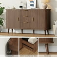 thumbnail image 4 of Laintene Sideboard with 3 Drawers, 55" Buffet Cabinet with Storage, Sliding Tambour Doors & 2 Adjustable Shelves, Modern Mid Century Accent Storage Cabinet for Kitchen, Living Room, Hallway, Walnut, 4 of 11