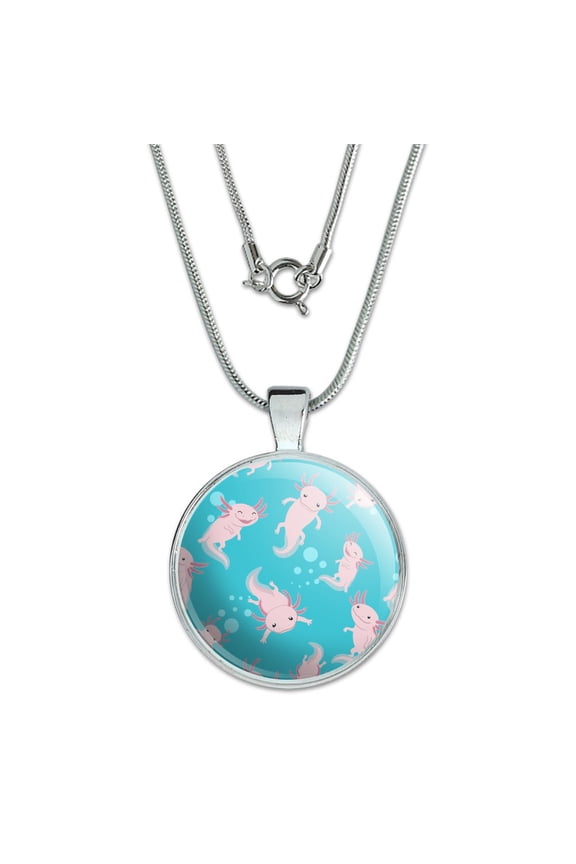 Cute Axolotl Mexican Walking Fish 1" Pendant with Sterling Silver Plated Chain