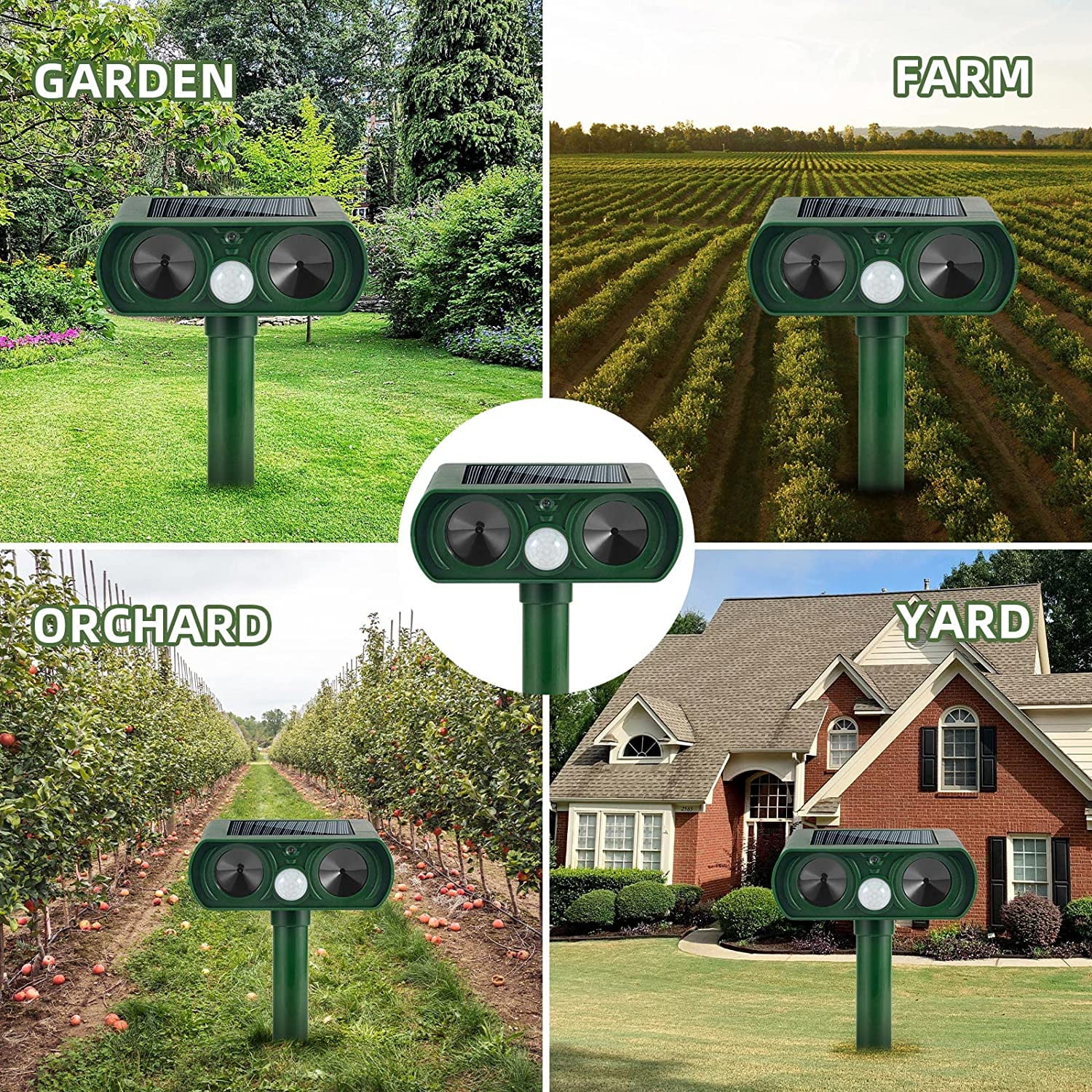 Kqiang Ultrasonic Animal Repellent Waterproof Solar Deterrent Cat Repellent Suppository Set with Ultrasonic Animal Repellent, Unscented (2 Pack)