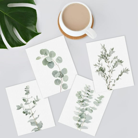 PixonSign 4 PCS Frameless Wall Art Watercolor Forest Plant Collage Prints Nature Garden Illustrations Green Tree Vines Branches Posters Modern Wall Decor Botanical Home Artwork - 11"x14"