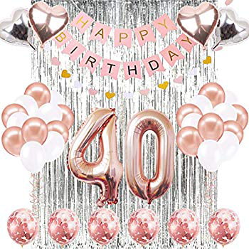 40th Birthday Decorations Party Supplies,40th Birthday Balloons Rose Gold,Rose Gold Hang Happy Birthday Alphabet Balloons Banner,Gold Confetti Balloons,40th Birthday for Women