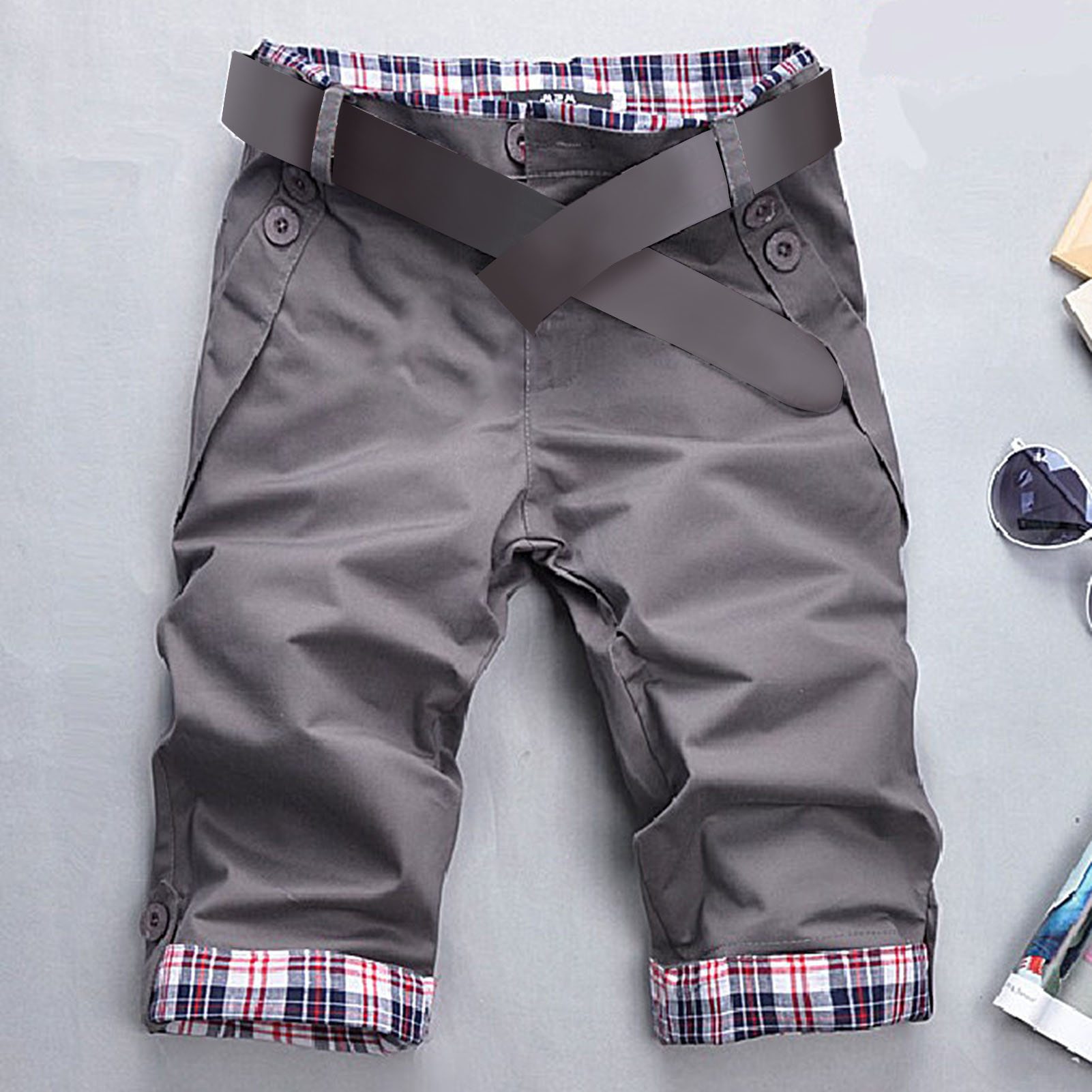 SunHLX Men Shorts Color Block Plaid 