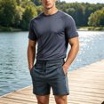 thumbnail image 5 of Maqroz Mens Two Piece Workout Sets Short Sleeve Crewneck T-Shirts Drawstring Shorts Casual Athletic Activewear Solid Gym Suits Summer Outfits, 5 of 5