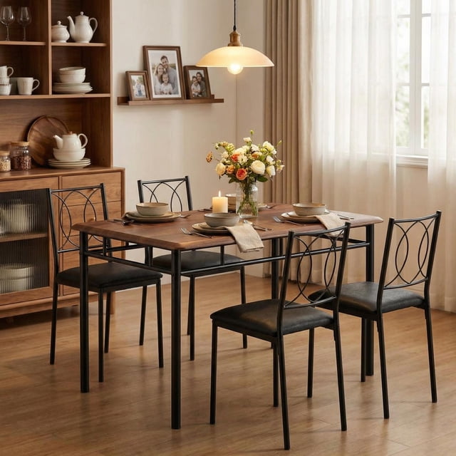 Yiwa 4-Piece Small Kitchen Table Set, Includes Upholstered Chairs, Ideal for Dining Room or Compact Spaces