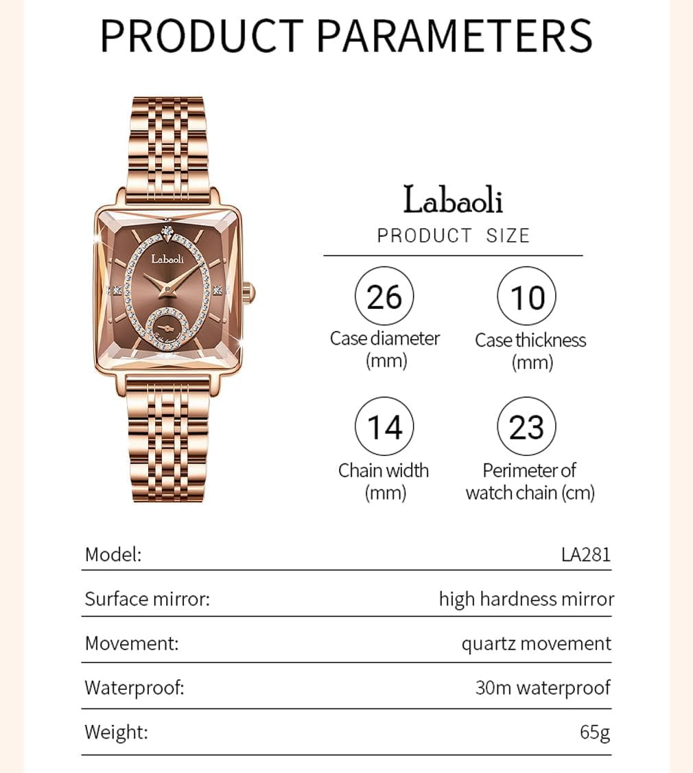 Watches for Women Rose Gold Square Stainless Luxury Fashion Diamond Analog Quartz Waterproof Dress Casual Small Simple Ladies Female Wife Gifts Gold Wrist Watch