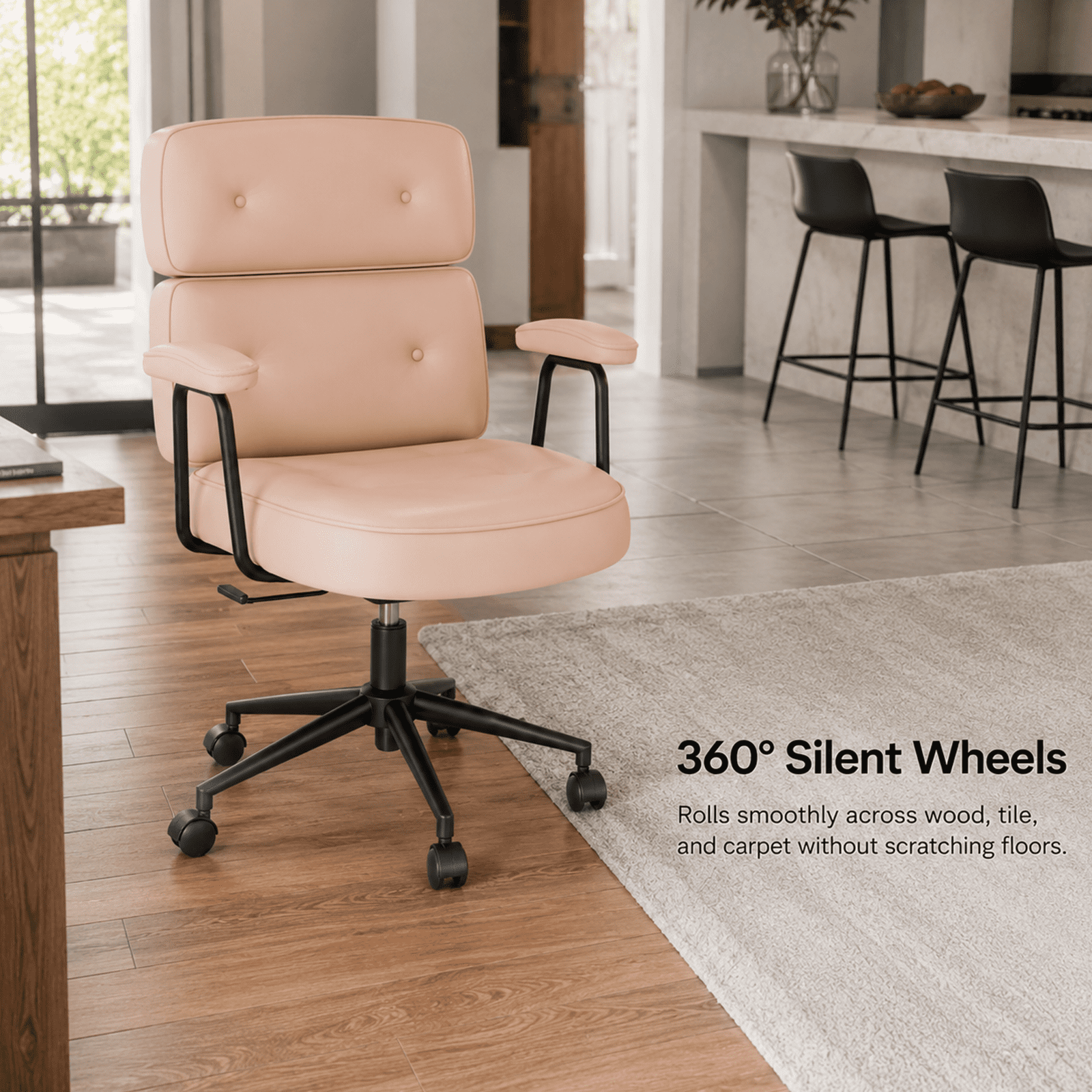 Alvantor Ergonomic Office Chair, PU Leather Computer Chair Lumbar Support, Adjustable Height, Rolling Swivel, Executive Task, Padded Armrests for Vanity, Study