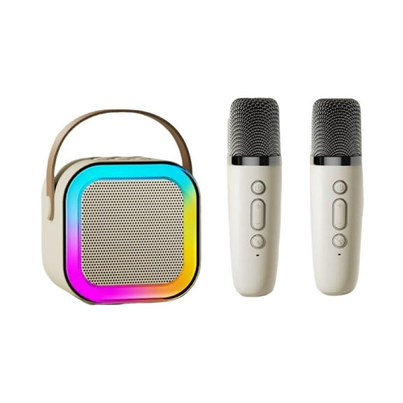 Mini Karaoke Machine with 2 Wireless Microphones Voice Changer Stereo Sound Portable Bluetooth-compatible Portable Speaker with Light