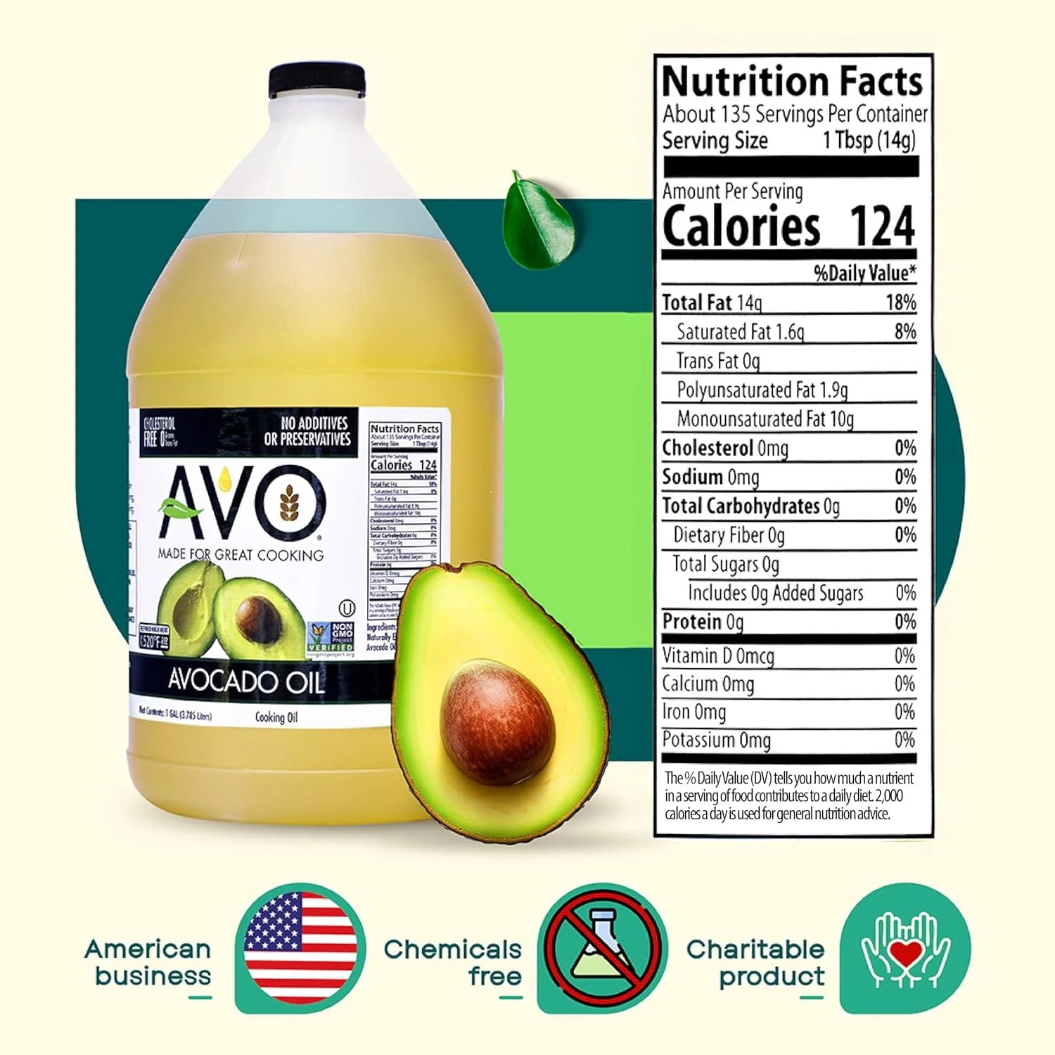 AVO 100% Non-GMO Avocado Oil, 1 Gallon (128 fl oz), No Preservatives