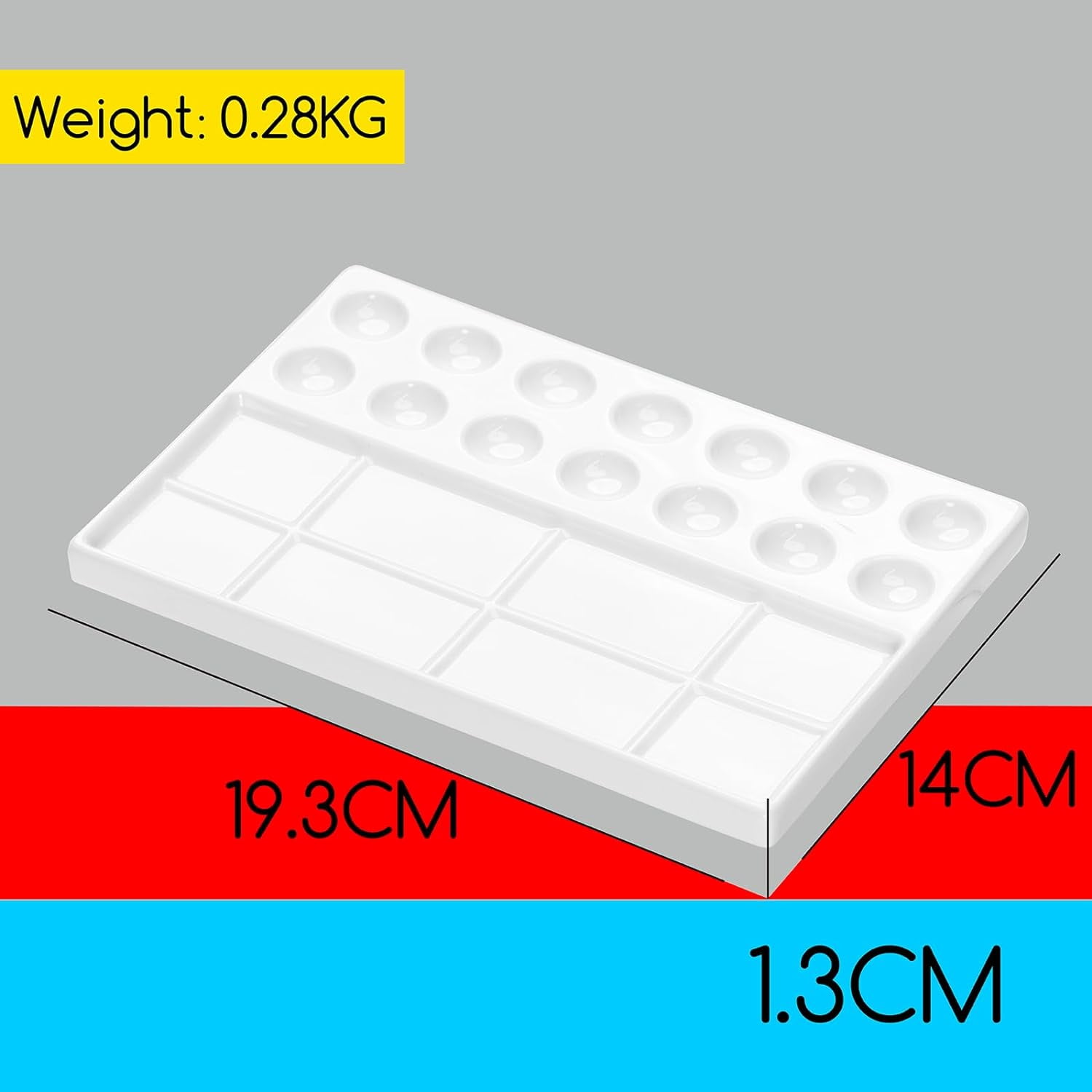22-Well Ceramic Watercolor , Rectangle Porcelain Artist Paint , 7.6'' × 5.5'' Ceramic Mixing Tray for Gouache, Watercolor, Acrylic Painting