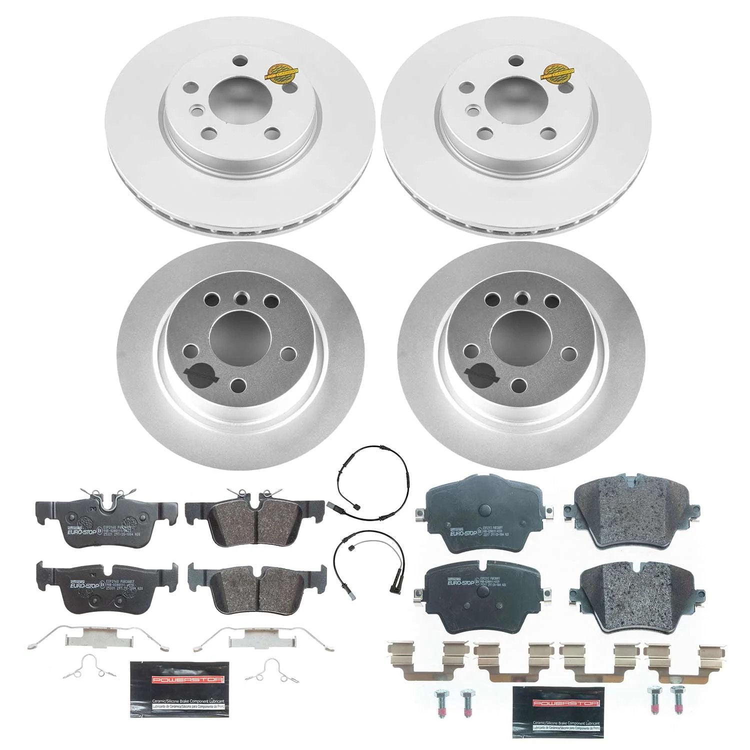 Power Stop Front and Rear Euro-Stop ECE-R90 Certified Brake Pad and Rotor Kit ESK8355