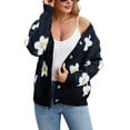 thumbnail image 3 of Women'S Floral Print Cardigan Long Sleeve Open Front Button Down V Neck Knitted Sweaters Black S, 3 of 9
