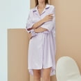 thumbnail image 4 of Homgro Women's 3/4 Sleeve Nightgown Button Down Nightshirt V Neck Boyfriend Notch Collar Sleep Shirts High-low Mid-thigh Length lounge Dress Nightwear Purple One Size, 4 of 5