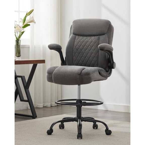 JONPONY Tall Office Chair for Standing Desk, Ergonomic High Office Chair with Adjustable Foot Ring, Flip-Up Armrests, Lumbar Support for Home office ,Dark Gray
