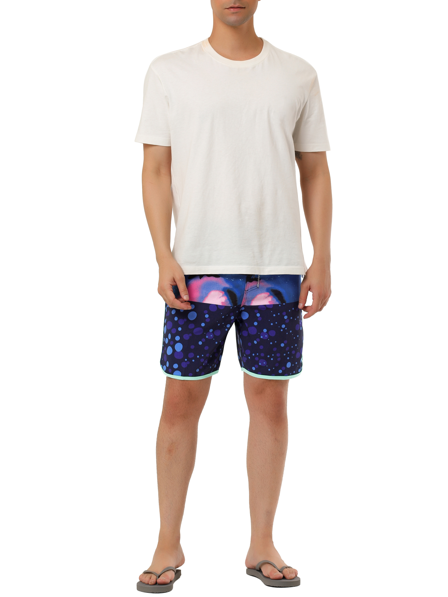Unique Bargains Men's Swim Shorts Drawstring Waist Summer Board Shorts 30 Navy