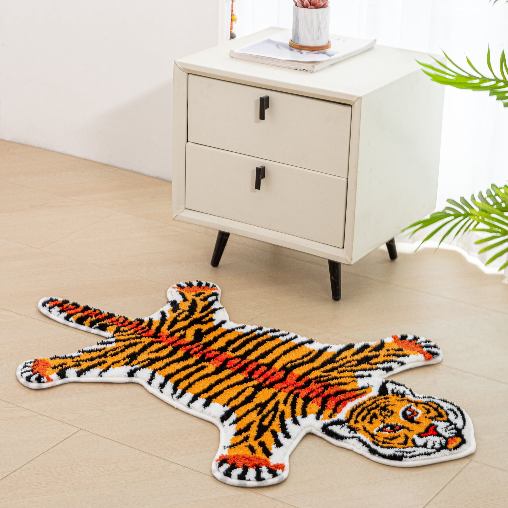 yingda1992 Orange Tiger Bath Mat for Bathroom Cute Tiger Print Funny Cartoon Non Slip Animal Shaped Absorbent Bathtub Mat Plush Shower Door Mat Decor 39.3x25.5 Inch